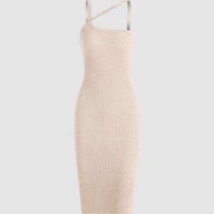 Cider Ribbed Knit‎ One Shoulder Bodycon Midi Sweater Dress Size Medium Beige